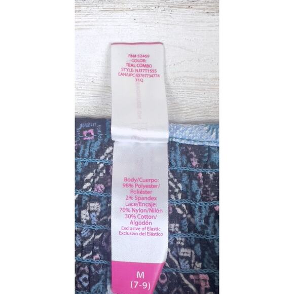 NWT No Boundaries Women's Juniors Teal Med. Smocked Peasant Cap Sleeve Boho - Picture 5 of 7